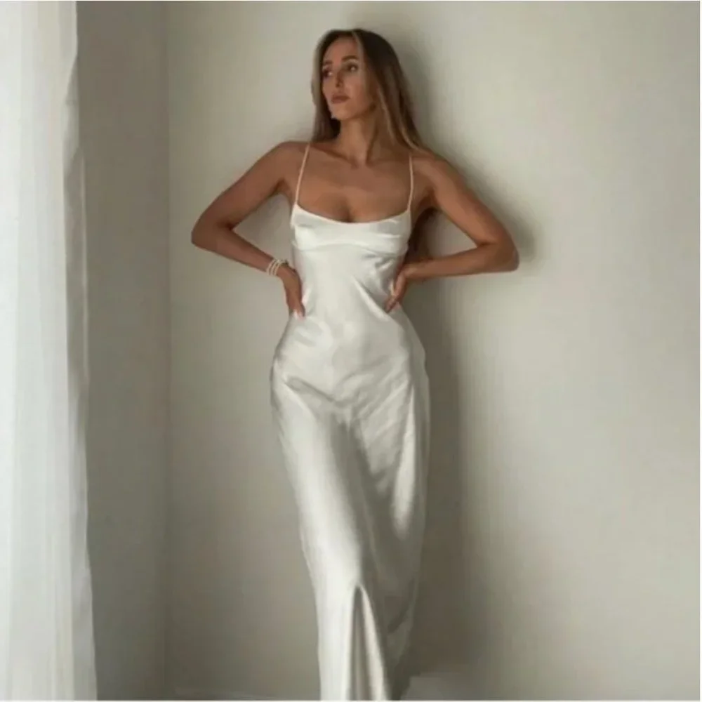 ZARA WHITE SATIN EFFECT CUT OUT BACK MIDI MAXI SLIP DRESS_2